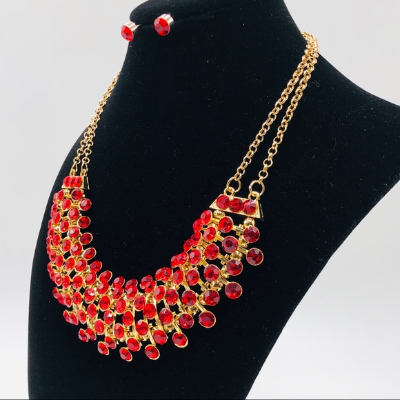 🆕 Ruby Statement Necklace Set - Picture 7 of 12
